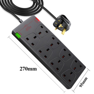 Extrastar 8 Gang SurgeProtected Extension Lead 3 M Black 13A DIY at B&Q