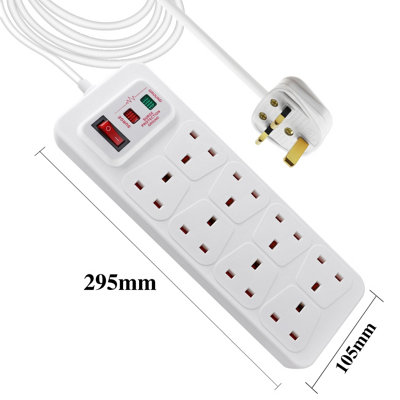 Extrastar 8 Gang Switched Surge-Protected Extension Lead 2m White 13A