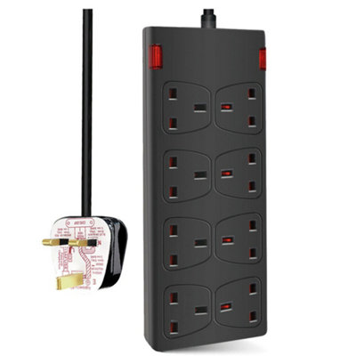 ExtraStar 8 Way Socket 13A, 1M, Black, with Indicate Light, Child ...
