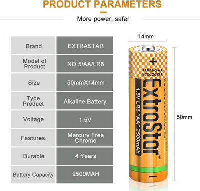 Extrastar AA Alkaine Batteries,  1.5V, 4 pieces