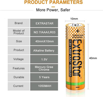 Extrastar AAA Alkaline Batteries 1.5V, 12 pieces
