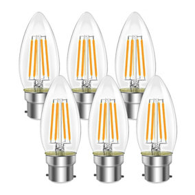 EXTRASTAR B22 LED Filament Candle Bulbs 6W warm white,2700K (pack of 6)