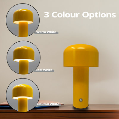 ExtraStar Bedside Mushroom Dimmable 3 Colour Changing Table Lamp Metal USB Rechargeable (Yellow)