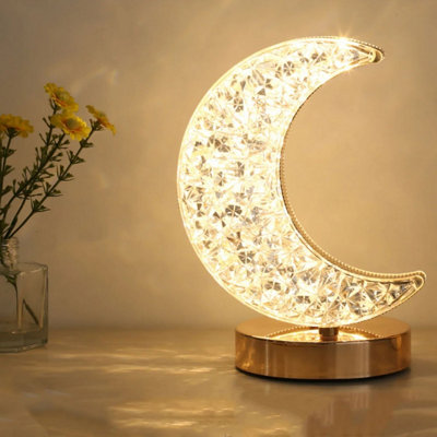 Extrastar Cordless Acrylic Crystal Moon LED Touch Control Dimmable USB Rechargeable 3 Colour Temperature Bedside Desk Lamps