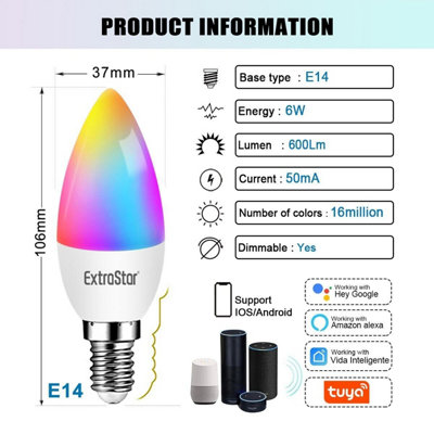 ExtraStar E14 6W WIFI LED Smart Light bulb