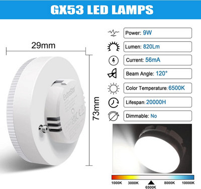Extrastar GX53 LED Bulb 9W Daylight 6500K Under Cabinet Cupboard Lighting