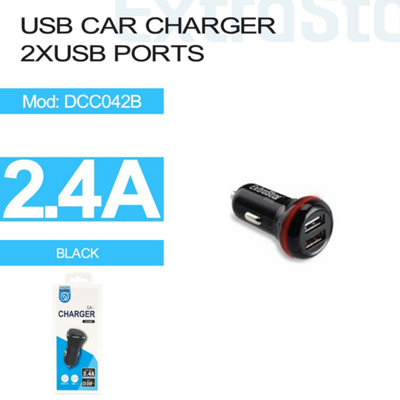 ExtraStar In-car Charger with 2 USB Ports, 2.4A, Black