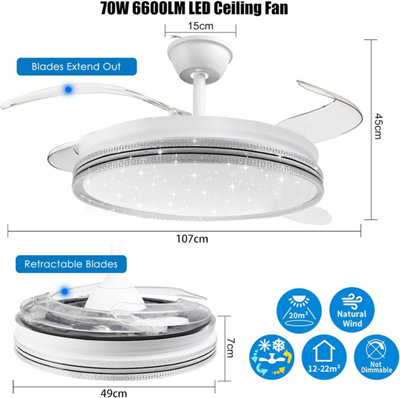 ExtraStar Integrated LED Silver Glitter Ceiling Fan Light - Remote Control Included