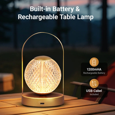 Extrastar LED Crystal Ball Table Lamp Rechargeable, 3 Colour Changing and Dimmable