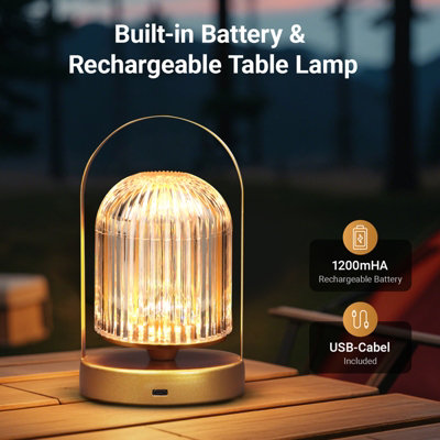 Extrastar LED Crystal Bell Table Lamp Rechargeable, 3 Colour Changing and Dimmable