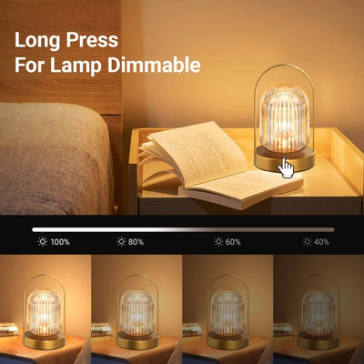 Extrastar LED Crystal Bell Table Lamp Rechargeable, 3 Colour Changing and Dimmable
