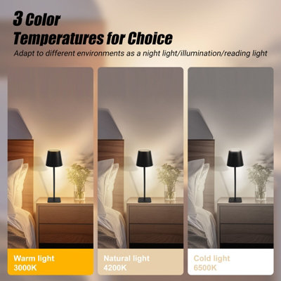 Extrastar LED Desk Lamp Rechargeable, Black, 3 Color Change