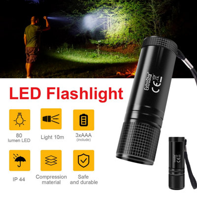 Extrastar LED Flash Light, torch, lantern, Battery 3xAAA included, IP44
