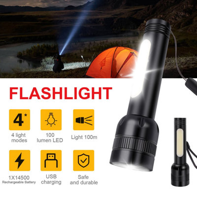 Extrastar LED Flash Light Torch, USB Rechargeable, IP33