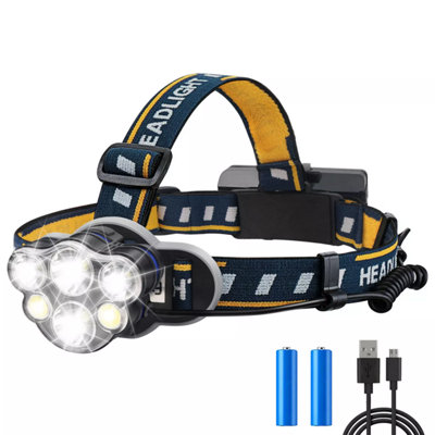 Extrastar LED Headlight torch, 18650 rechargeable batteries included, 500 Lumen 8 MODES