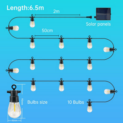 ExtraStar LED Solar Bulb String Lights, 6.5m, 10 Bulbs, 8 Modes RGBW