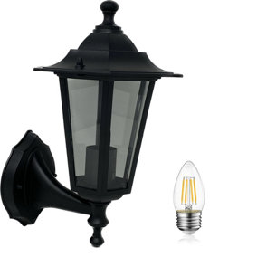 Extrastar Outdoor Metal Wall Lantern Garden light Black IP44 (6W filament candle bulb included)