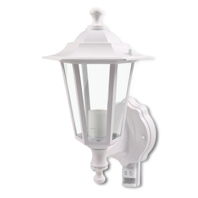 Extrastar Outdoor PIR Metal Wall Lantern Garden light White IP44 (6W filament candle bulb included)