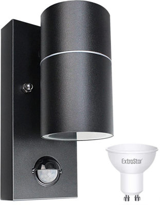 Extrastar Outdoor PIR Sensor Down Wall light Black IP44 (GU10 6W included)