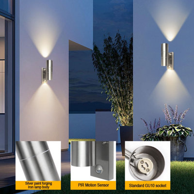 Extrastar Outdoor PIR Sensor Up and Down Wall light Stainless Steel IP44 (2 x GU10 6W included)