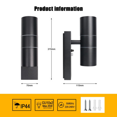 ExtraStar Outdoor Sensor Up & Down Wall Light, Onyx Black