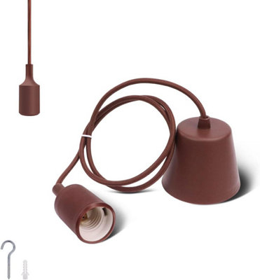 ExtraStar Pendant Lamp Holder with Textile Cable and Silicone Holder, 100cm, Brown