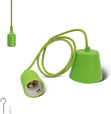 ExtraStar Pendant Lamp Holder with Textile Cable and Silicone Holder, 100cm, Green