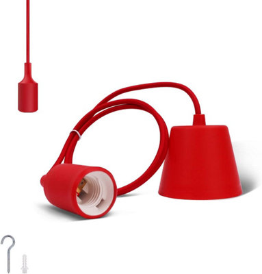 ExtraStar Pendant Lamp Holder with Textile Cable and Silicone Holder, 100cm, Red