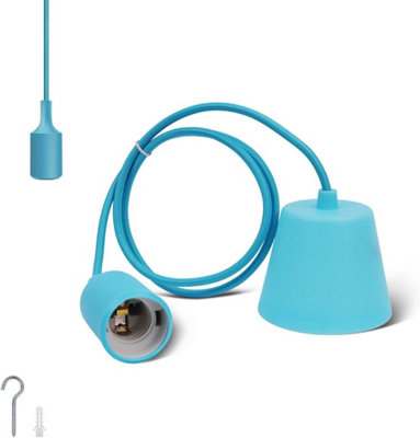 ExtraStar Pendant Lamp Holder with Textile Cable and Silicone Holder, 100cm, Turquoise Blue