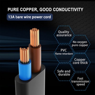 ExtraStar Power Cable UK Plug, Bare Ends Power Lead, 1.5M, Black, 2 core 0.75mm