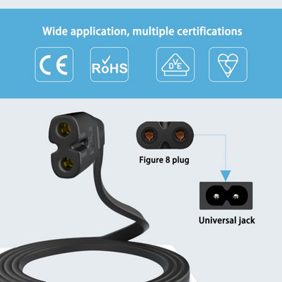 ExtraStar Power Cable UK Plug Male, IEC 60320 C7 1.5M, Black, 2 core 0.75mm