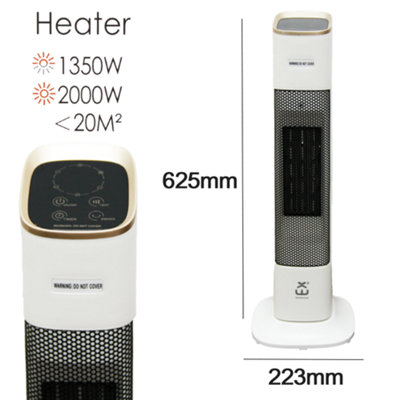 Extrastar PTC Ceramic tower Fan Heater  2000W, tip-over protection, remote control, timer