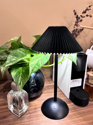 ExtraStar Rechargeable LED Table Lamp, Pleated LampShade, 3 Colour Changing Dimmable, Black