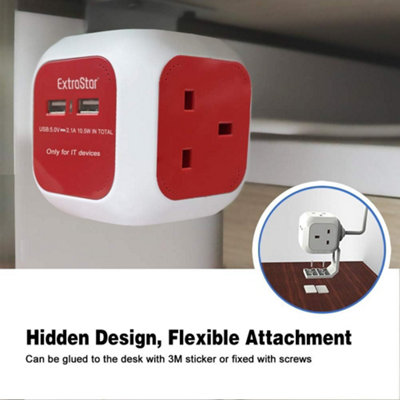 ExtraStar Rubik Power Cube 4 Ways Sockets 2 x USB 5V 1.5m Red 13A ...