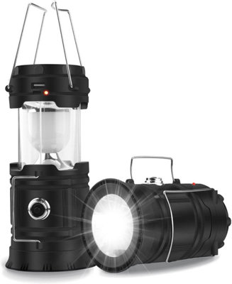 Extrastar Solar LED Camping Lantern Torch Black 2 mode 5W 6500K IP44 Rechargeable, Powerbank