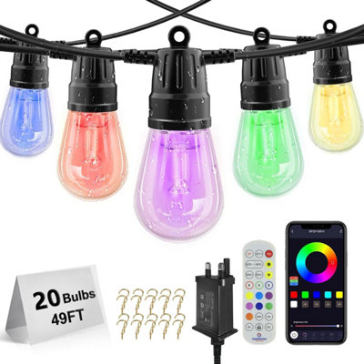 ExtraStar Solar Smart RGBIC String Lights with 15 Bulbs, 6m, Remote Control Included