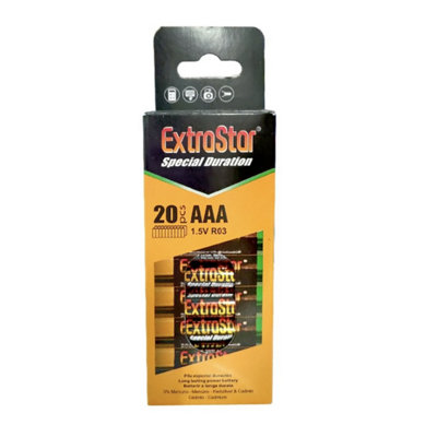 ExtraStar Special Duration 1.5V R03 400mAh AAA Batteries, 20 Pack