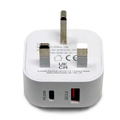ExtraStar USB + TypeC Home Plug Charger quick charge PD 20W White