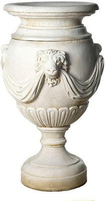 Extremely Large Draped Lion Head Garden Urn