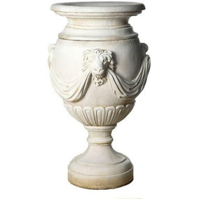Extremely Large Draped Lion Head Garden Urn