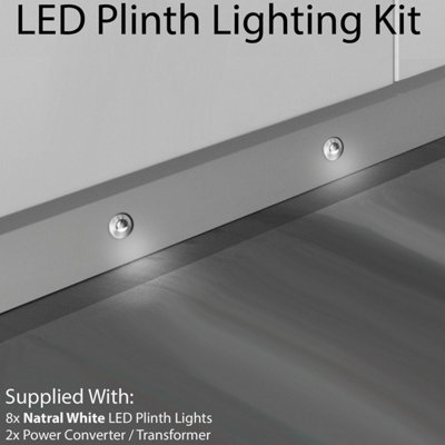 Eyelid LED Plinth Light Kit 8x Round Spotlight Kitchen Bathroom Floor Kick Panel