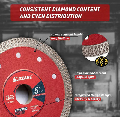 EZARC 115mm 22.2 bore thin tile cutting diamond disc mesh segment fast cut 2 pack