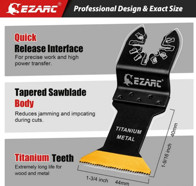 EZARC 801104, multitool bi-metal titanium oscillating blade 44mm for wood, metal