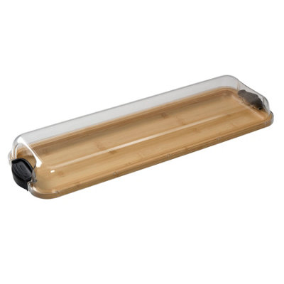 Faberware Large Build-a-Board Bamboo Serving Platter, Long Rectangle Portable Snack Box with Clear BPA-Free Lid 17.5 x 56cm