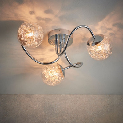 Fabia Chrome Effect Modern 3 light Semi Flush Ceiling Light