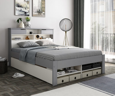 Fabio Grey And White Wooden Bed With 1 Drawer Double