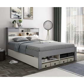 Fabio Grey And White Wooden Bed With 2 Drawer Double