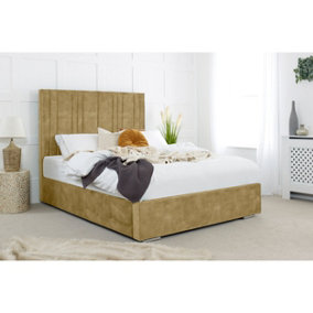 Fabio Plush Bed Frame With Lined Headboard - Beige