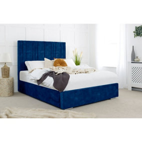 Fabio Plush Bed Frame With Lined Headboard - Blue