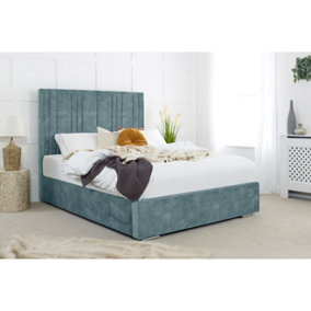 Fabio Plush Bed Frame With Lined Headboard - Duck Egg